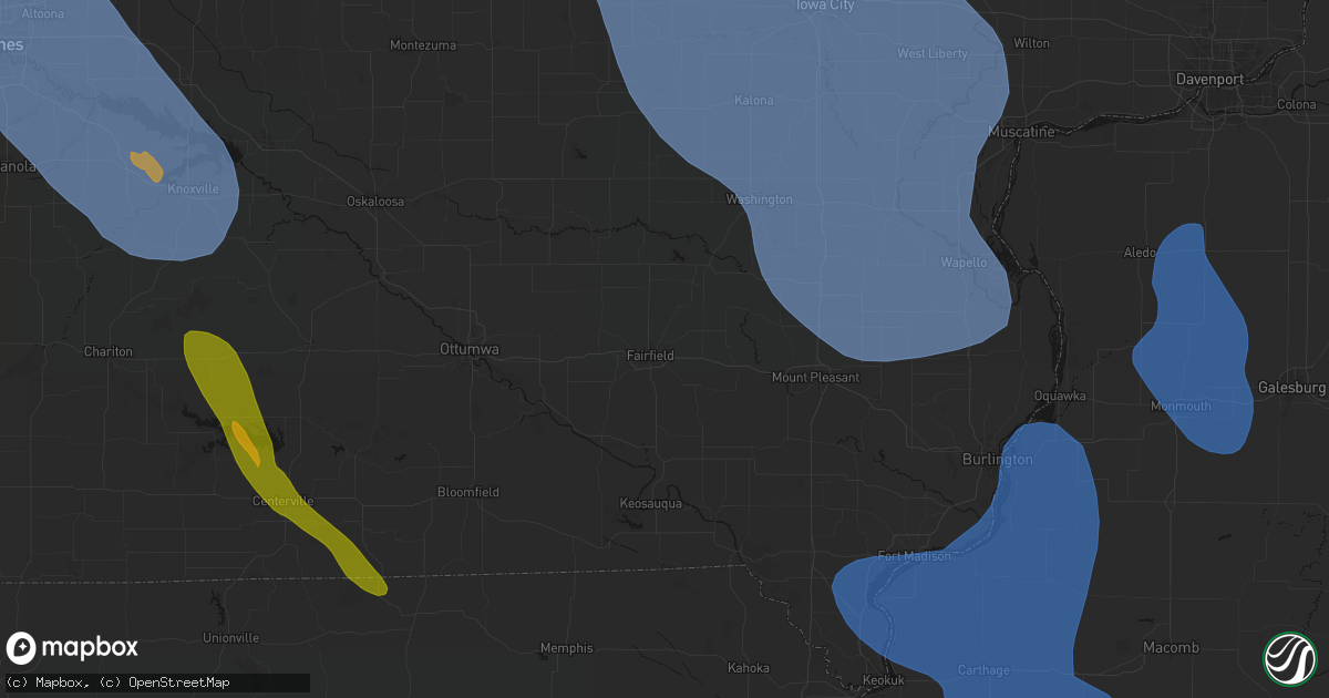 Hail map in Fairfield, IA on July 20, 2026