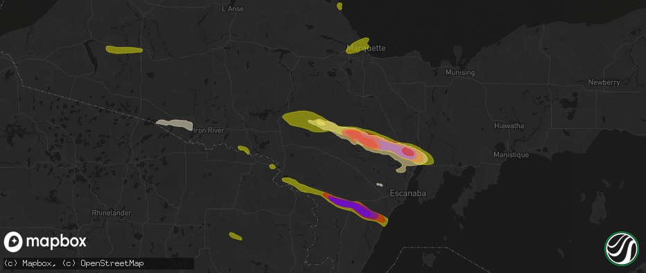 Hail map in Felch, MI on July 20, 2026