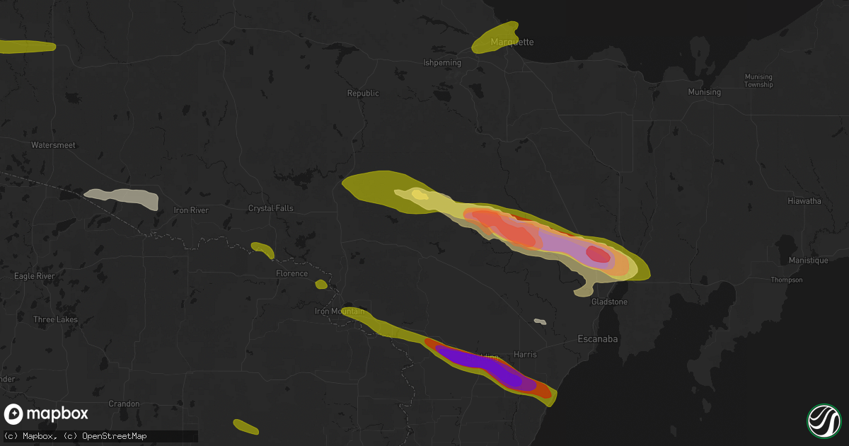 Hail map in Felch, MI on July 20, 2026
