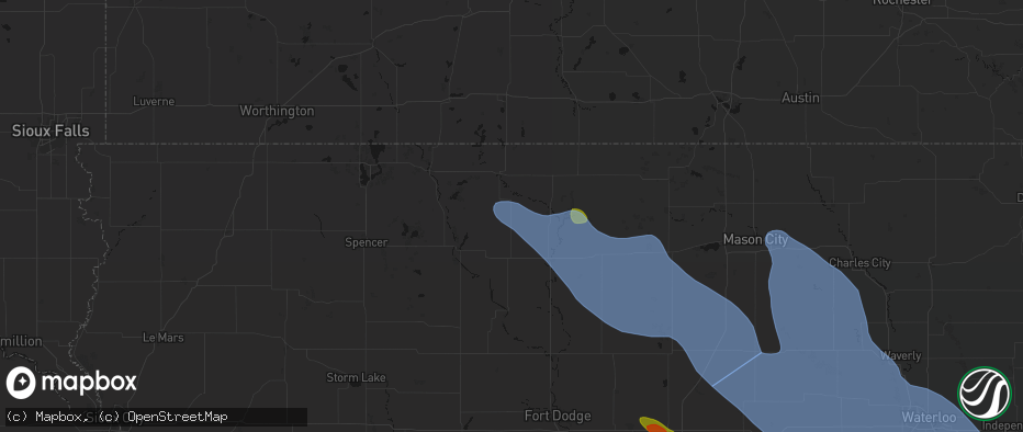 Hail map in Fenton, IA on July 20, 2026
