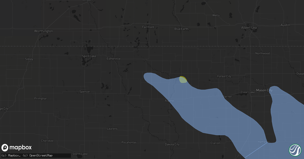 Hail map in Fenton, IA on July 20, 2026