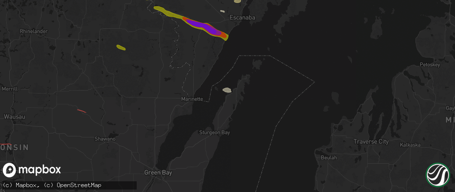Hail map in Fish Creek, WI on July 20, 2026