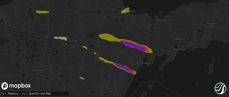 Hail map in Foster City, MI on July 20, 2026