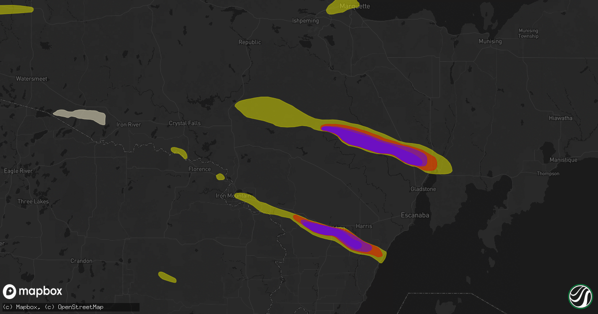 Hail map in Foster City, MI on July 20, 2026