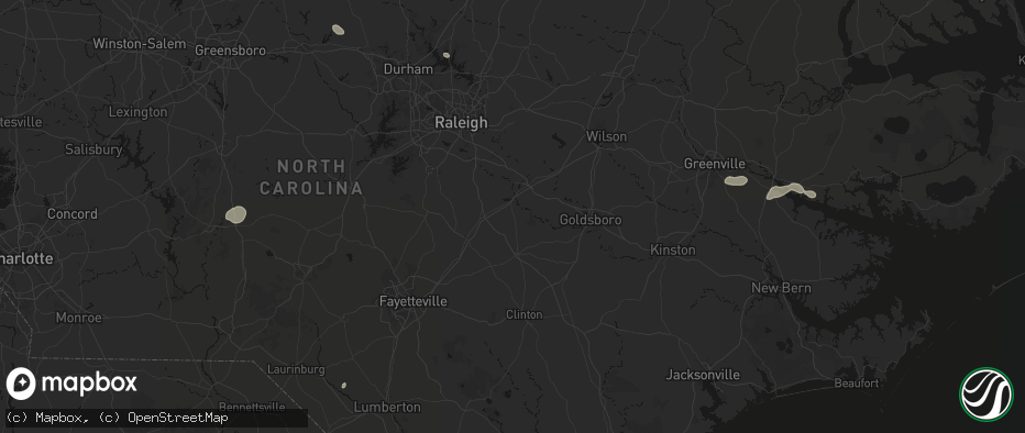 Hail map in Four Oaks, NC on July 20, 2026