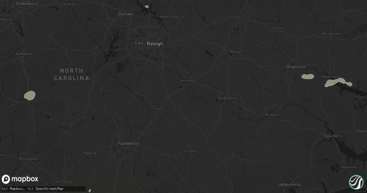 Hail map in Four Oaks, NC on July 20, 2026