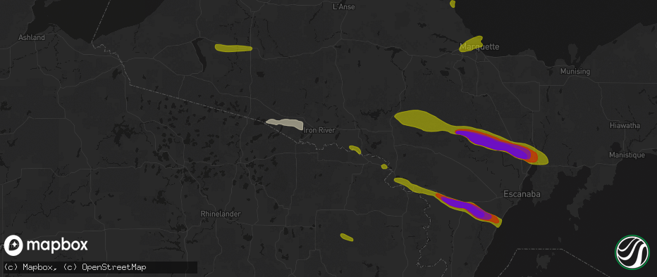 Hail map in Gaastra, MI on July 20, 2026