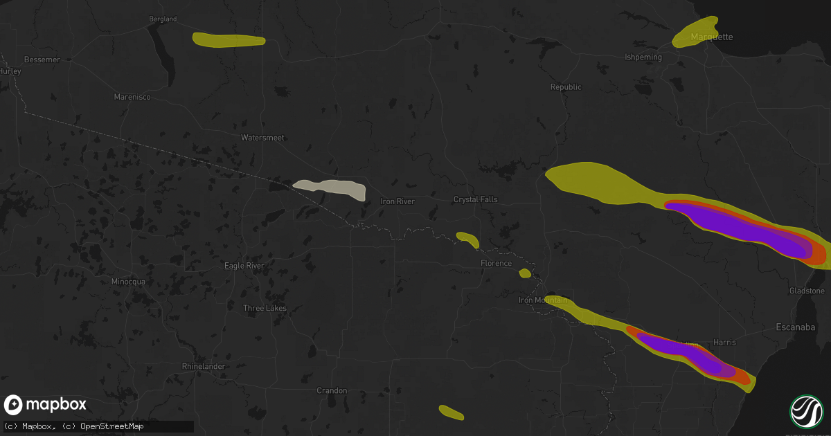 Hail map in Gaastra, MI on July 20, 2026