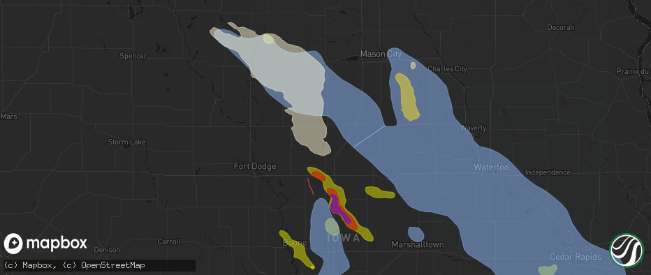 Hail map in Galt, IA on July 20, 2026