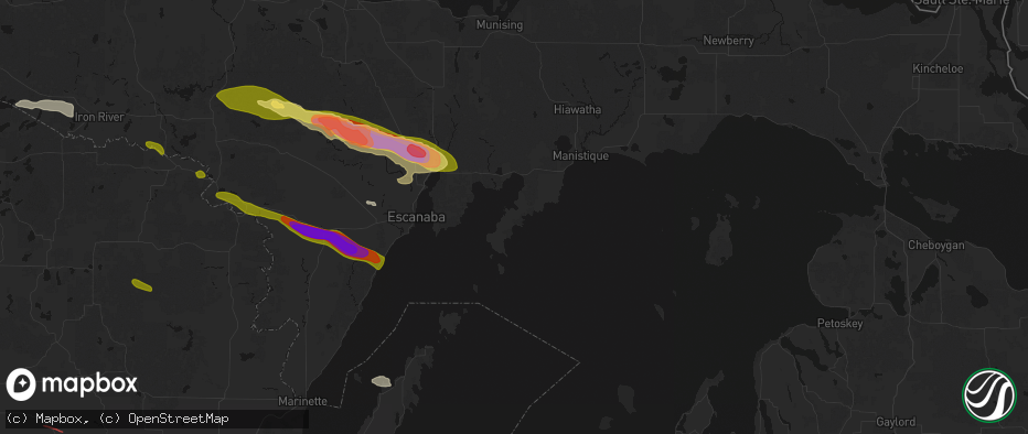 Hail map in Garden, MI on July 20, 2026
