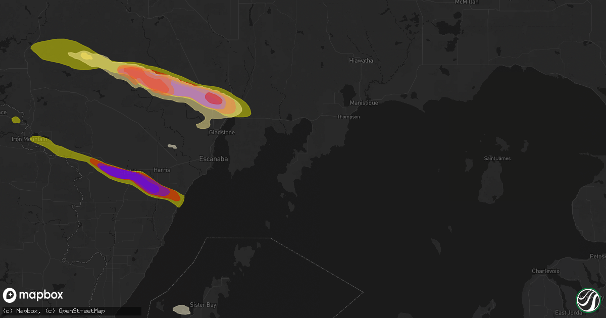 Hail map in Garden, MI on July 20, 2026