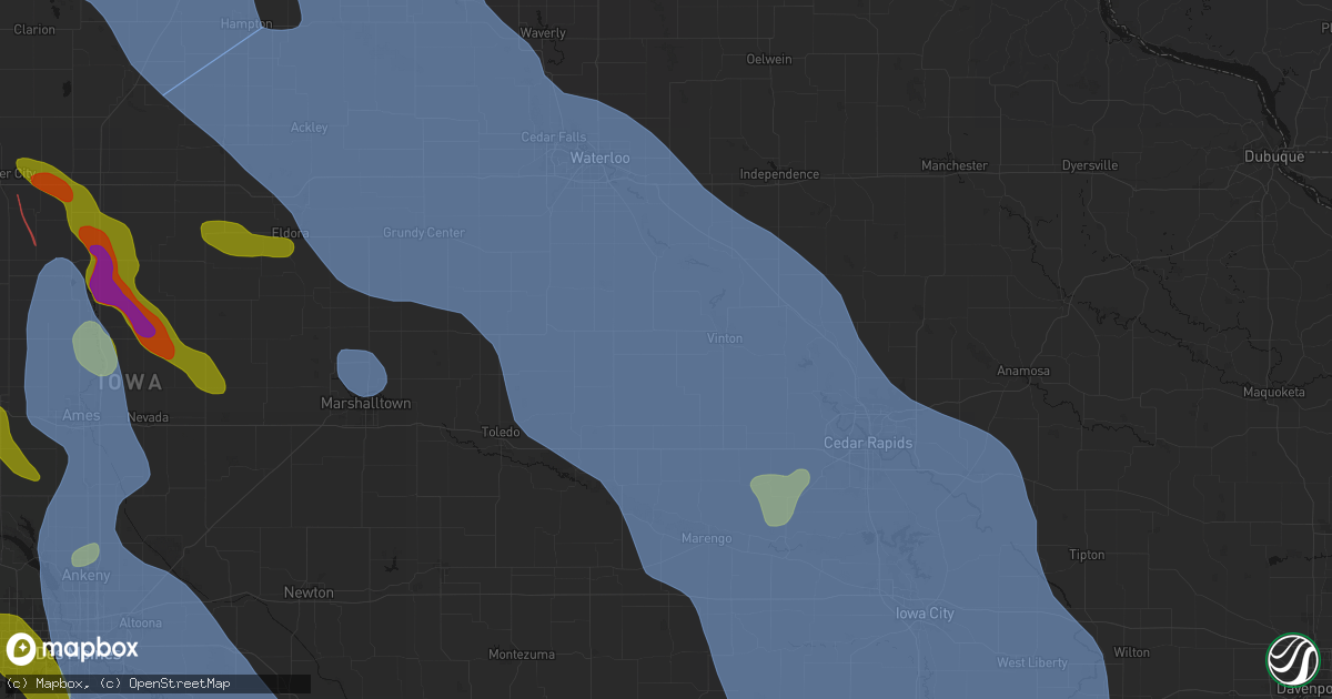 Hail map in Garrison, IA on July 20, 2026
