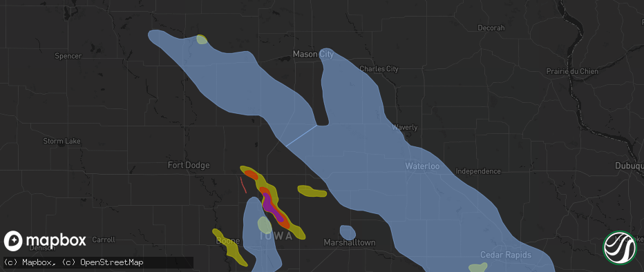 Hail map in Geneva, IA on July 20, 2026