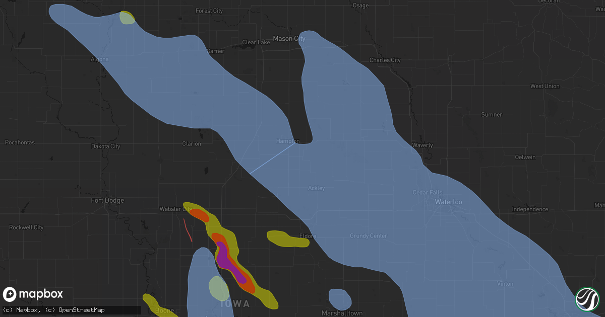 Hail map in Geneva, IA on July 20, 2026