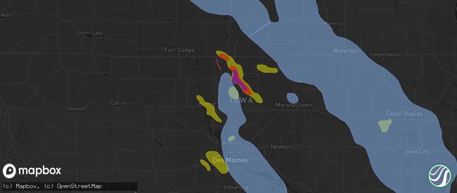 Hail map in Gilbert, IA on July 20, 2026