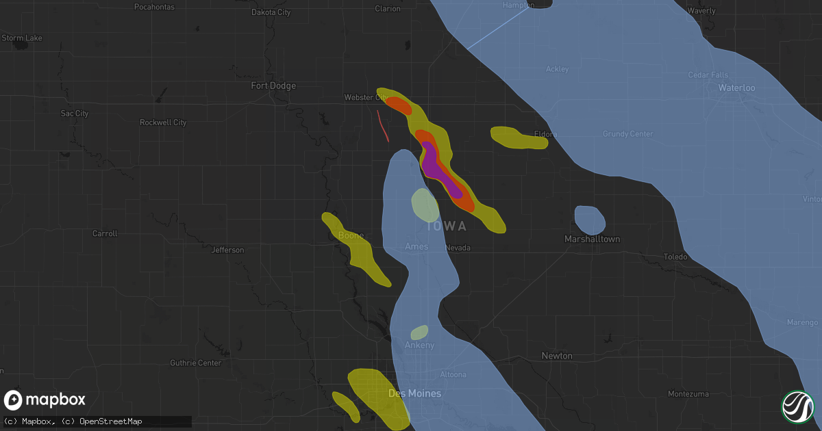 Hail map in Gilbert, IA on July 20, 2026