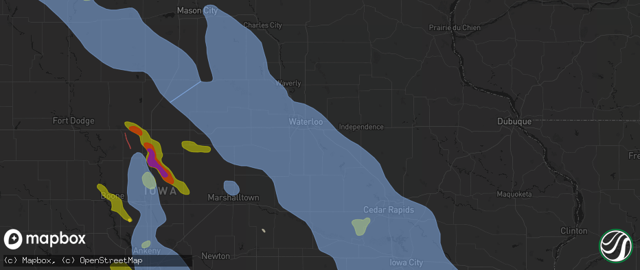 Hail map in Gilbertville, IA on July 20, 2026