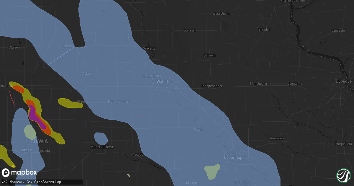 Hail map in Gilbertville, IA on July 20, 2026