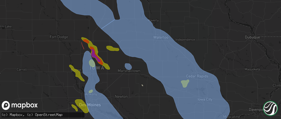 Hail map in Gladbrook, IA on July 20, 2026