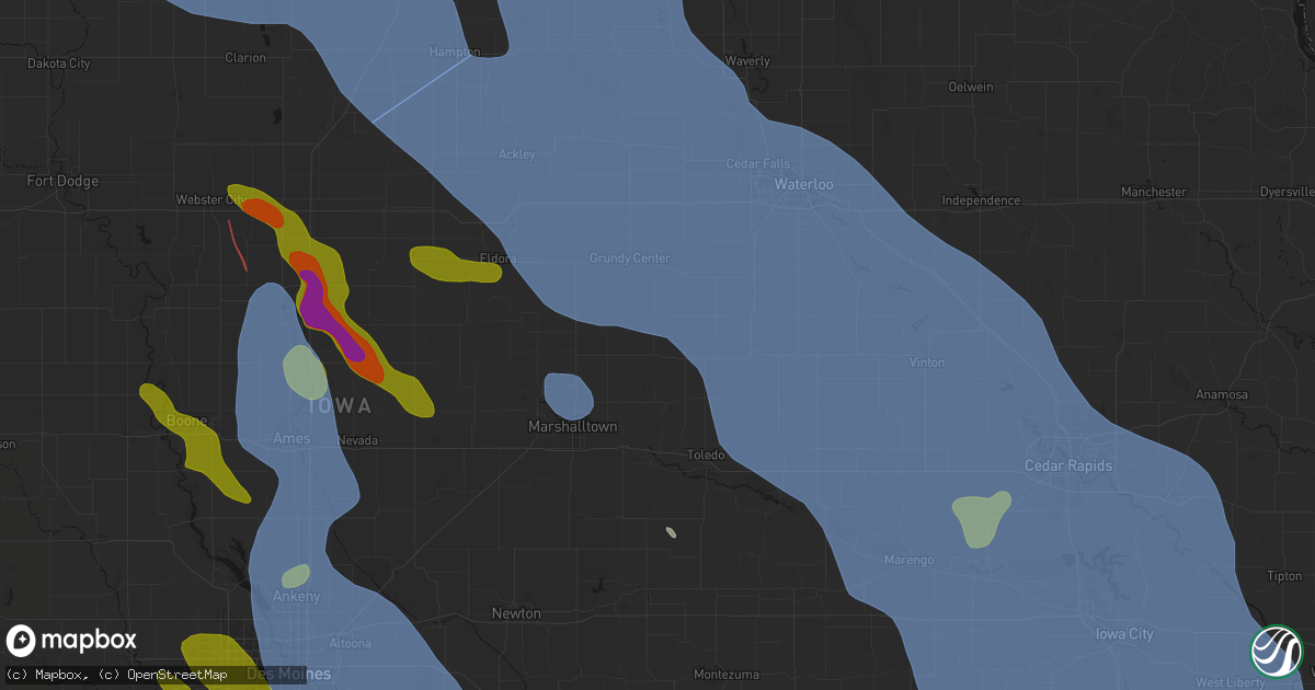 Hail map in Gladbrook, IA on July 20, 2026