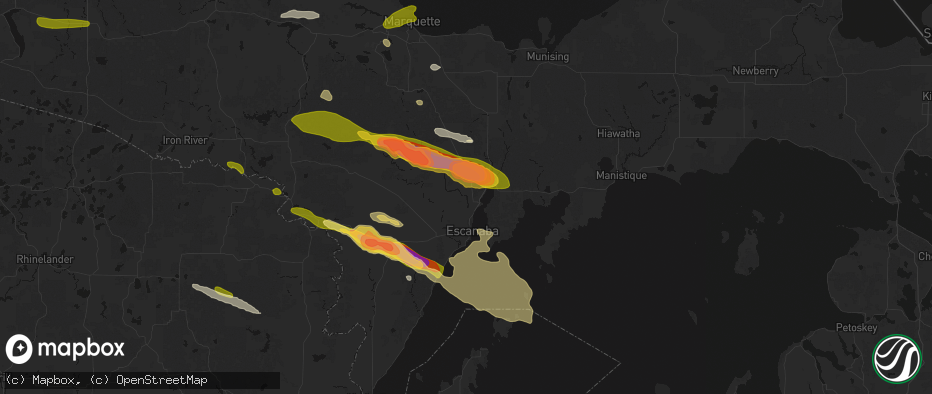 Hail map in Gladstone, MI on July 20, 2026