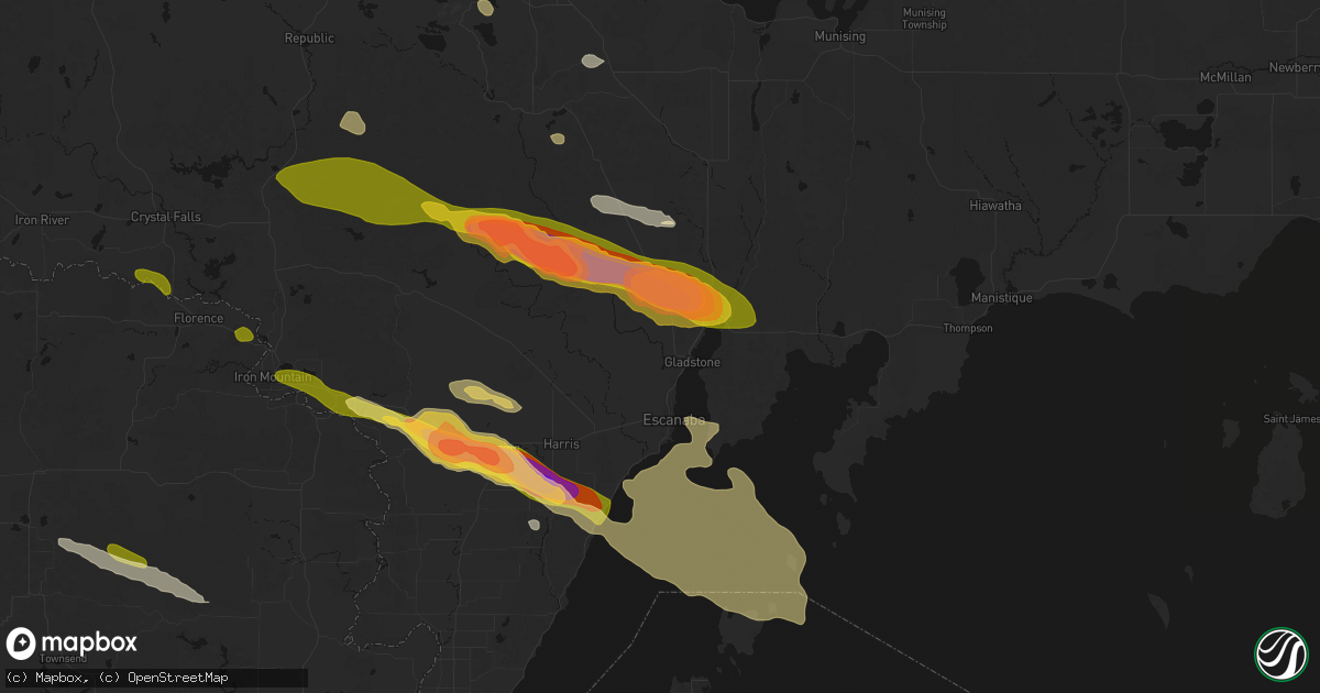 Hail map in Gladstone, MI on July 20, 2026