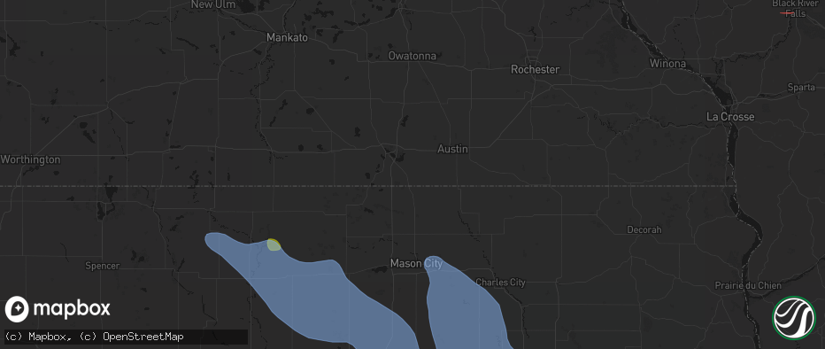 Hail map in Glenville, MN on July 20, 2026