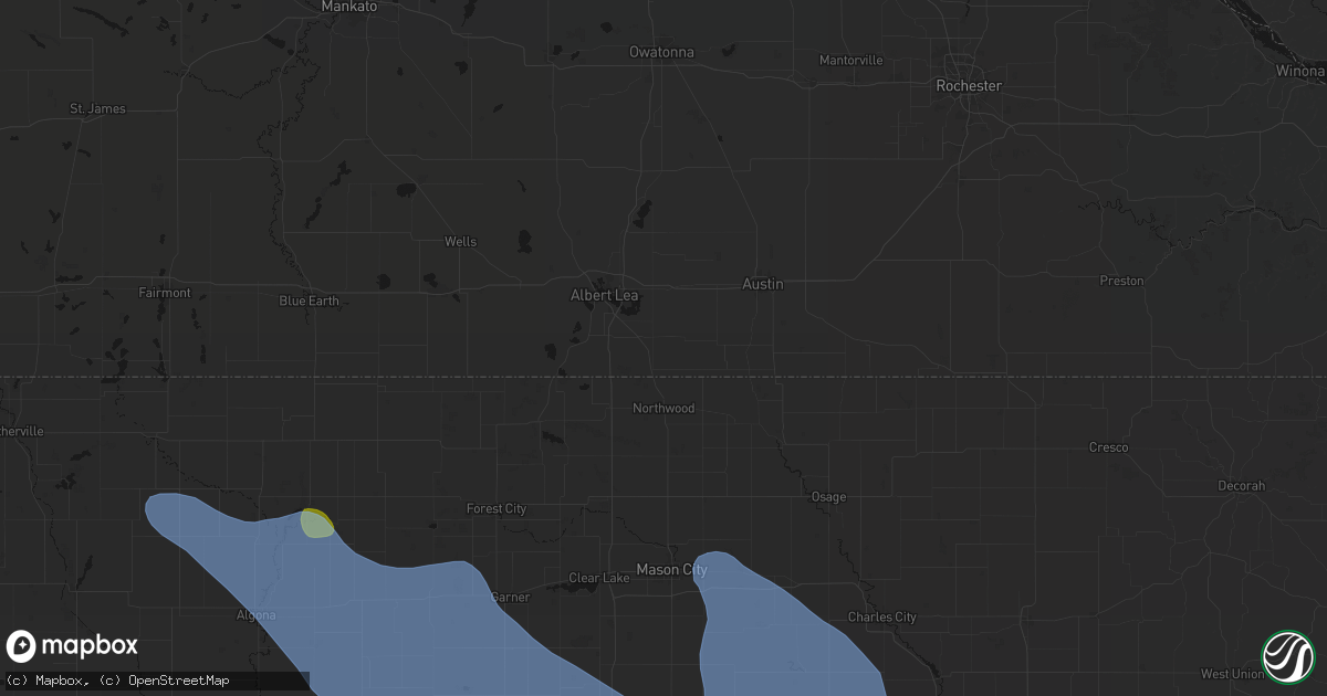 Hail map in Glenville, MN on July 20, 2026