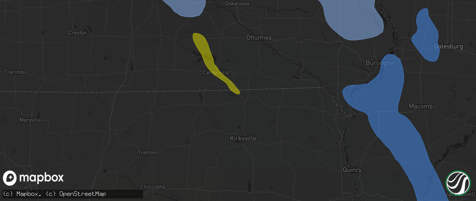 Hail map in Glenwood, MO on July 20, 2026