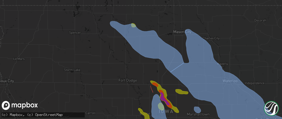 Hail map in Goldfield, IA on July 20, 2026