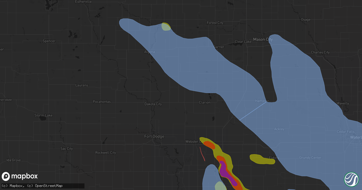 Hail map in Goldfield, IA on July 20, 2026