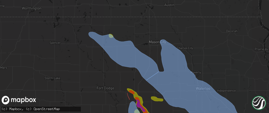 Hail map in Goodell, IA on July 20, 2026