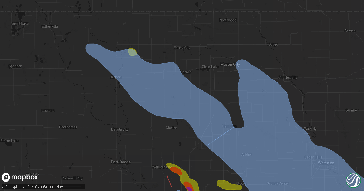 Hail map in Goodell, IA on July 20, 2026