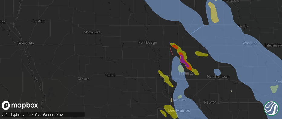 Hail map in Gowrie, IA on July 20, 2026