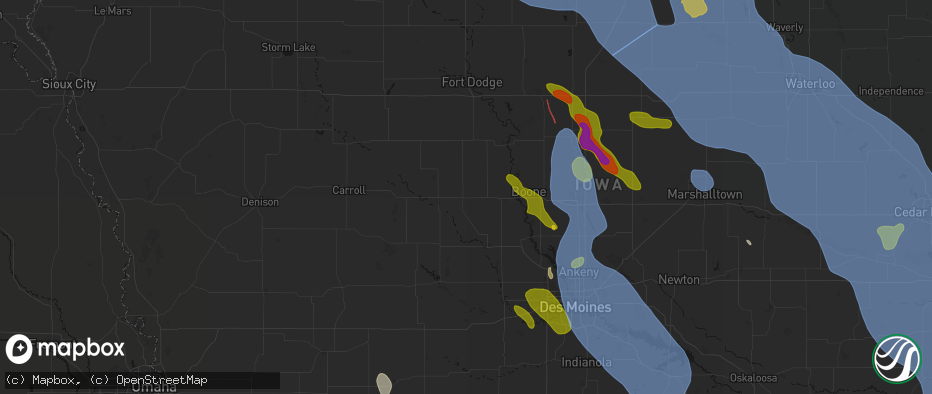 Hail map in Grand Junction, IA on July 20, 2026