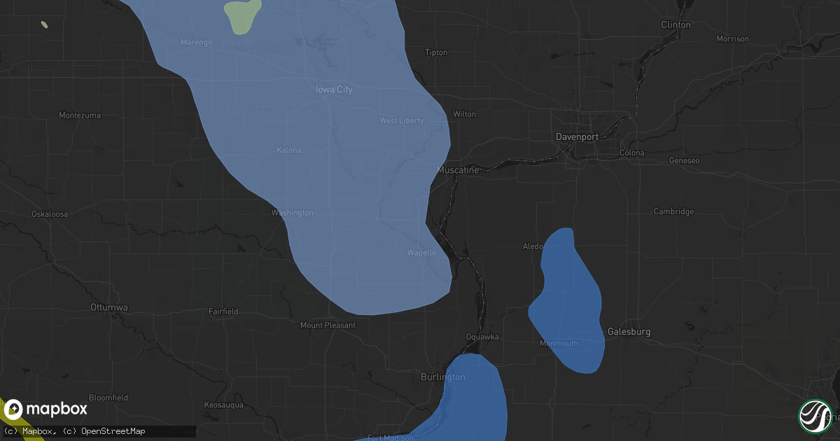 Hail map in Grandview, IA on July 20, 2026