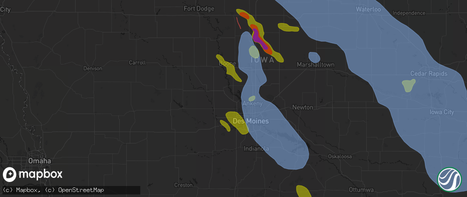 Hail map in Granger, IA on July 20, 2026