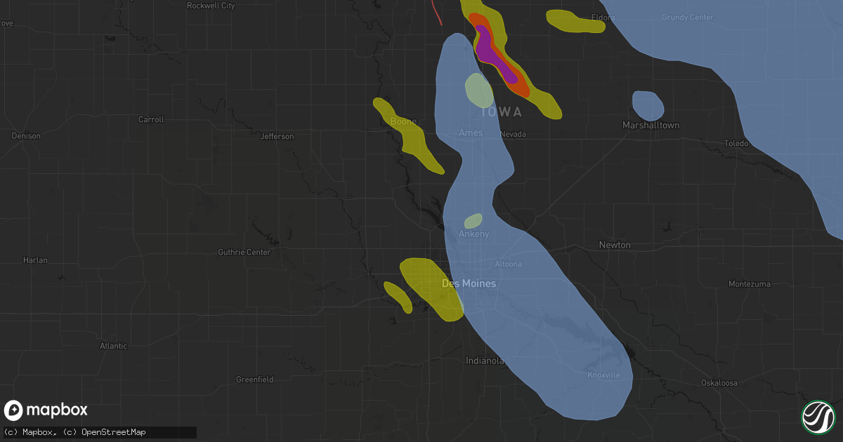 Hail map in Granger, IA on July 20, 2026