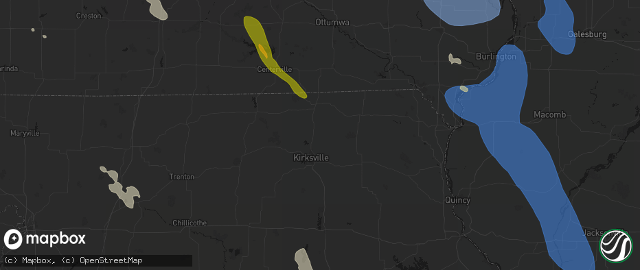 Hail map in Greentop, MO on July 20, 2026