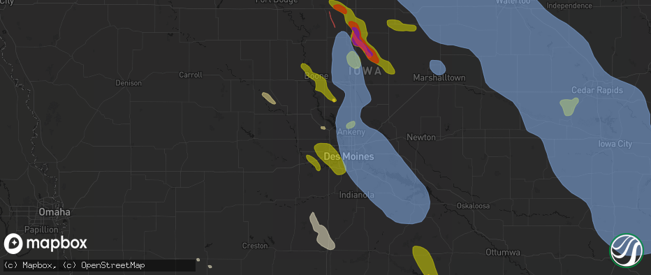 Hail map in Grimes, IA on July 20, 2026