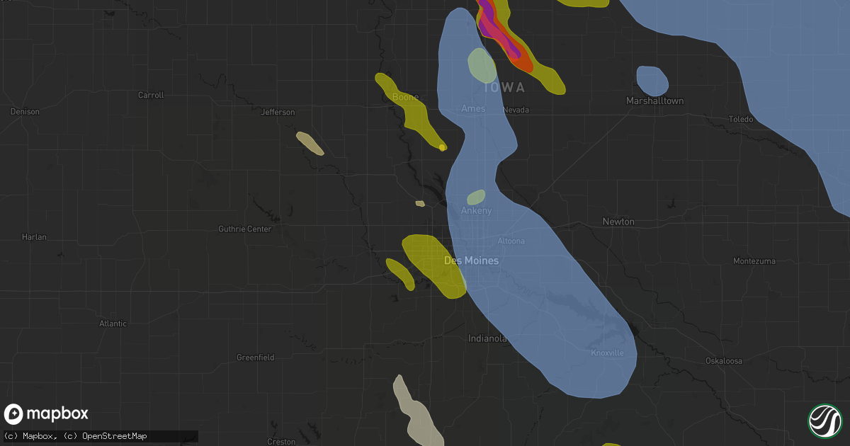 Hail map in Grimes, IA on July 20, 2026