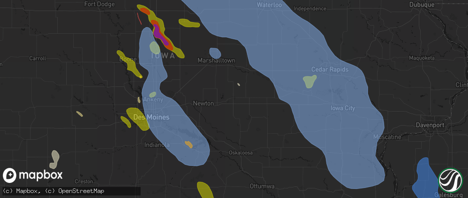 Hail map in Grinnell, IA on July 20, 2026