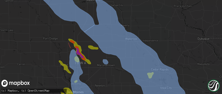 Hail map in Grundy Center, IA on July 20, 2026