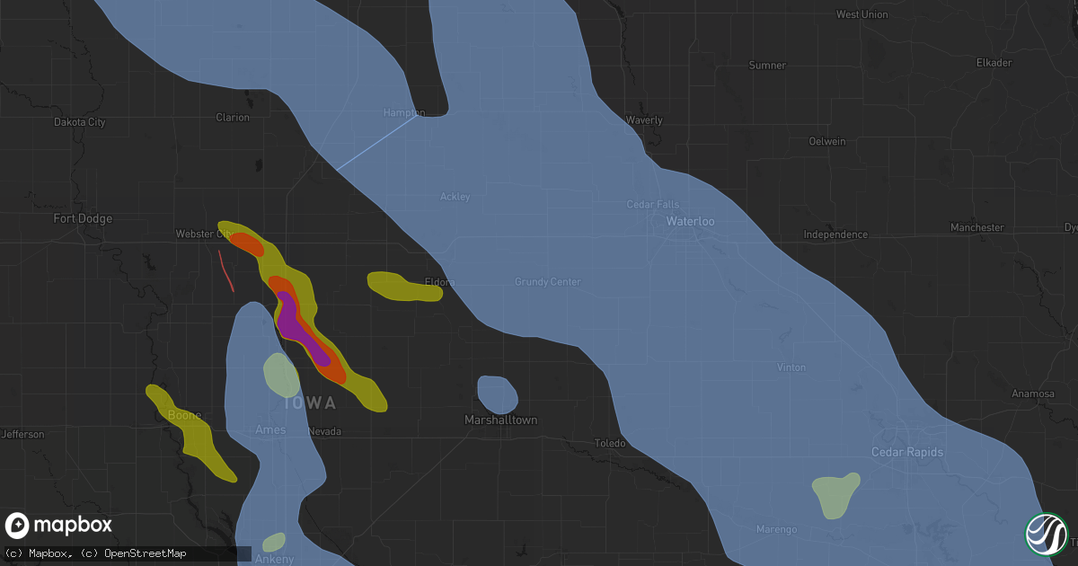 Hail map in Grundy Center, IA on July 20, 2026