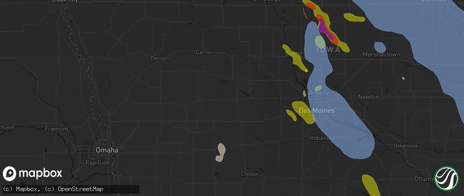 Hail map in Guthrie Center, IA on July 20, 2026