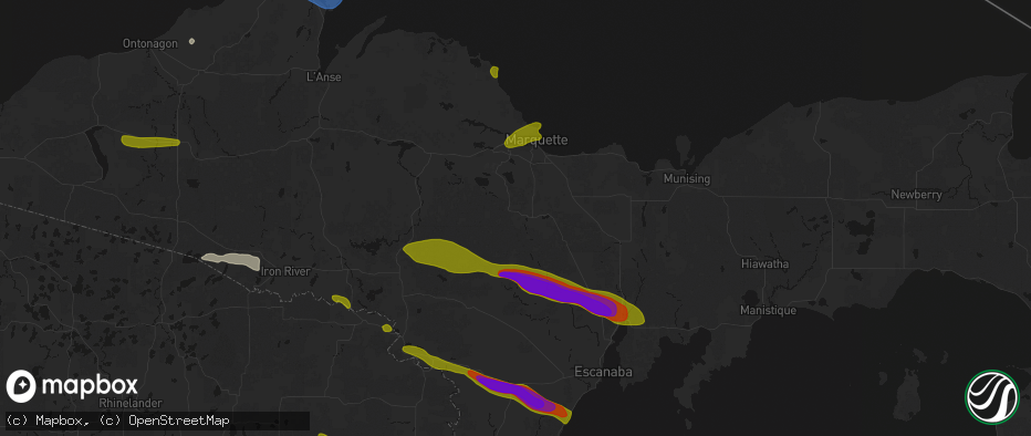 Hail map in Gwinn, MI on July 20, 2026