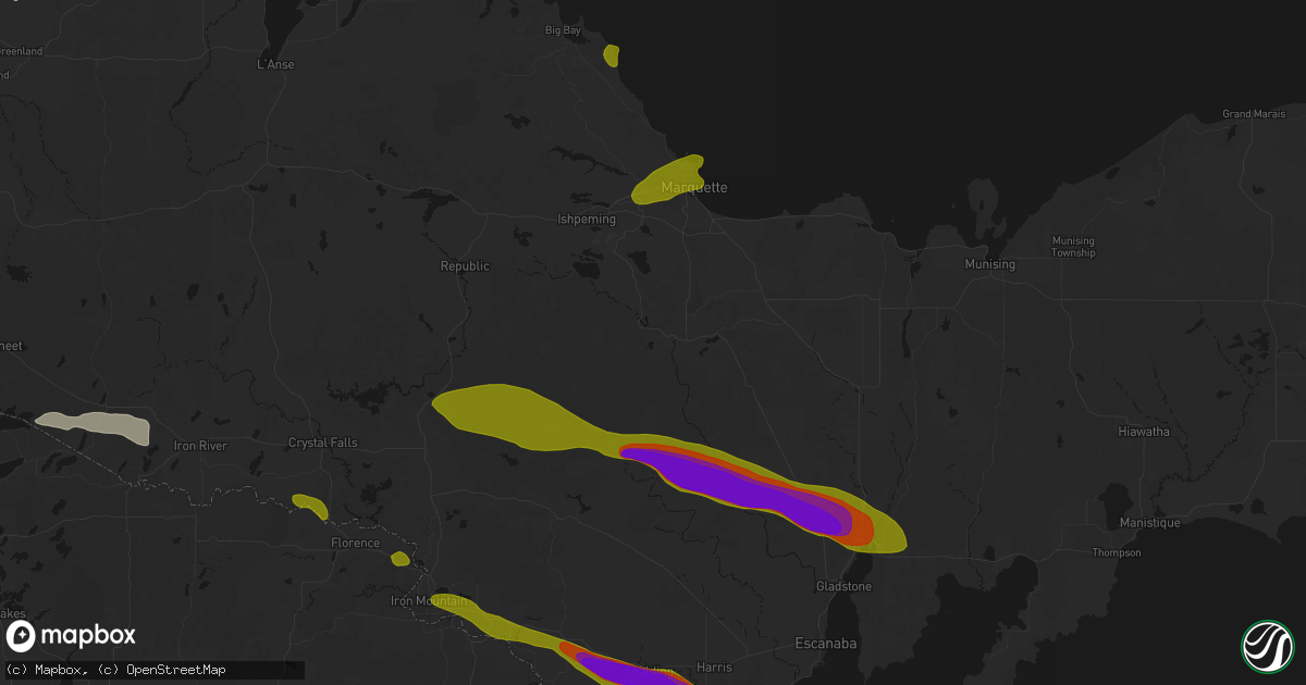Hail map in Gwinn, MI on July 20, 2026