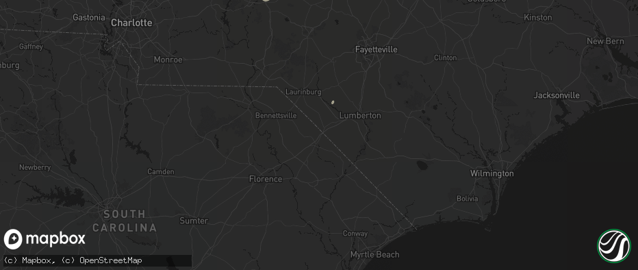 Hail map in Hamer, SC on July 20, 2026