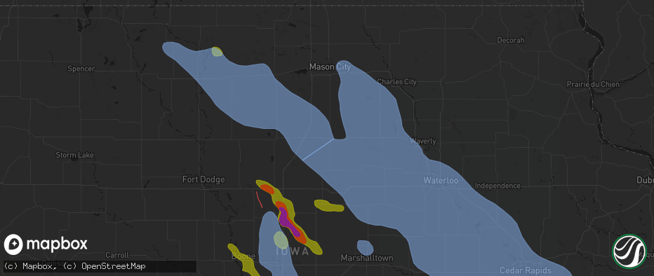 Hail map in Hampton, IA on July 20, 2026