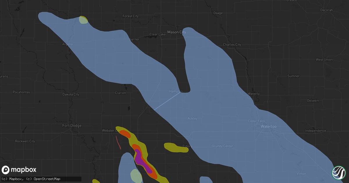 Hail map in Hampton, IA on July 20, 2026